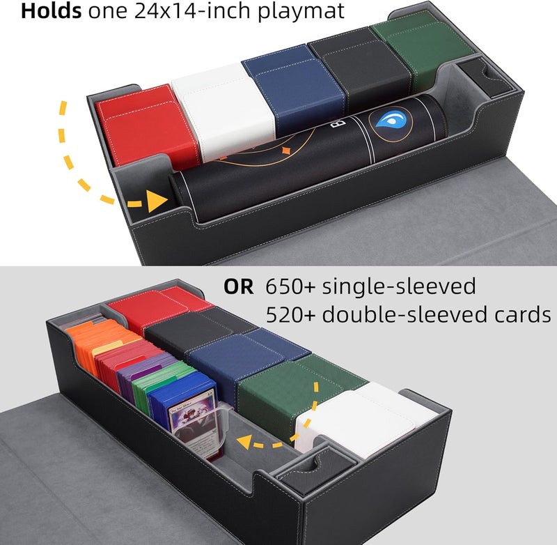 AFIING MTG Deck Box 6 In1 with MTG Playma,Premium Card Storage Box with 5 Pcs MTG Deck Box Holds 2400+ Trading Cards, Large TCG Card Deck Case for Magic Yugioh Sports Cards (Black&Grye) - Image 4